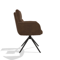 Chaise de salle à manger avec accoudoirs Toby 6718 en tissu Adore 28 (chocolat), pied pivotant en noir, vue de profil