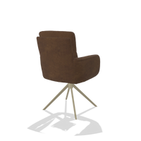 Chaise de salle à manger avec accoudoirs Toby 6718 en tissu Adore 28 (chocolat), pied pivotant en champagne, vue de trois-quarts arrière