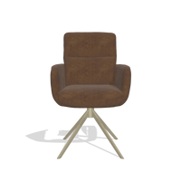 Chaise de salle à manger avec accoudoirs Toby 6718 en tissu Adore 28 (chocolat), pied pivotant en champagne, vue de face