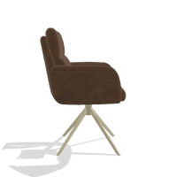 Chaise de salle à manger avec accoudoirs Toby 6718 en tissu Adore 28 (chocolat), pied pivotant en champagne, vue de profil