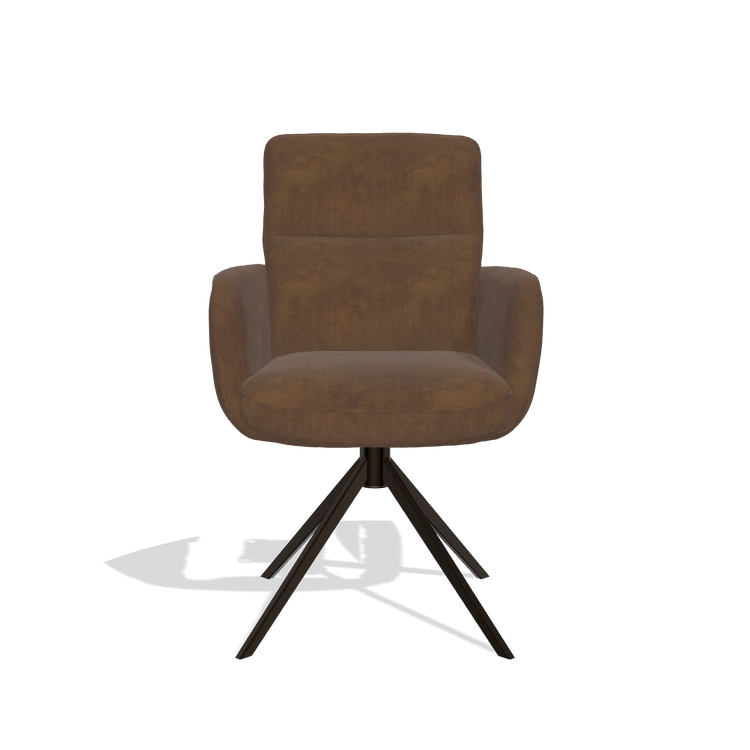 Chaise de salle à manger avec accoudoirs Toby 6718 en tissu Adore 28 (chocolat), pied pivotant en espresso, vue de face