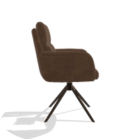 Chaise de salle à manger avec accoudoirs Toby 6718 en tissu Adore 28 (chocolat), pied pivotant en espresso, vue de profil
