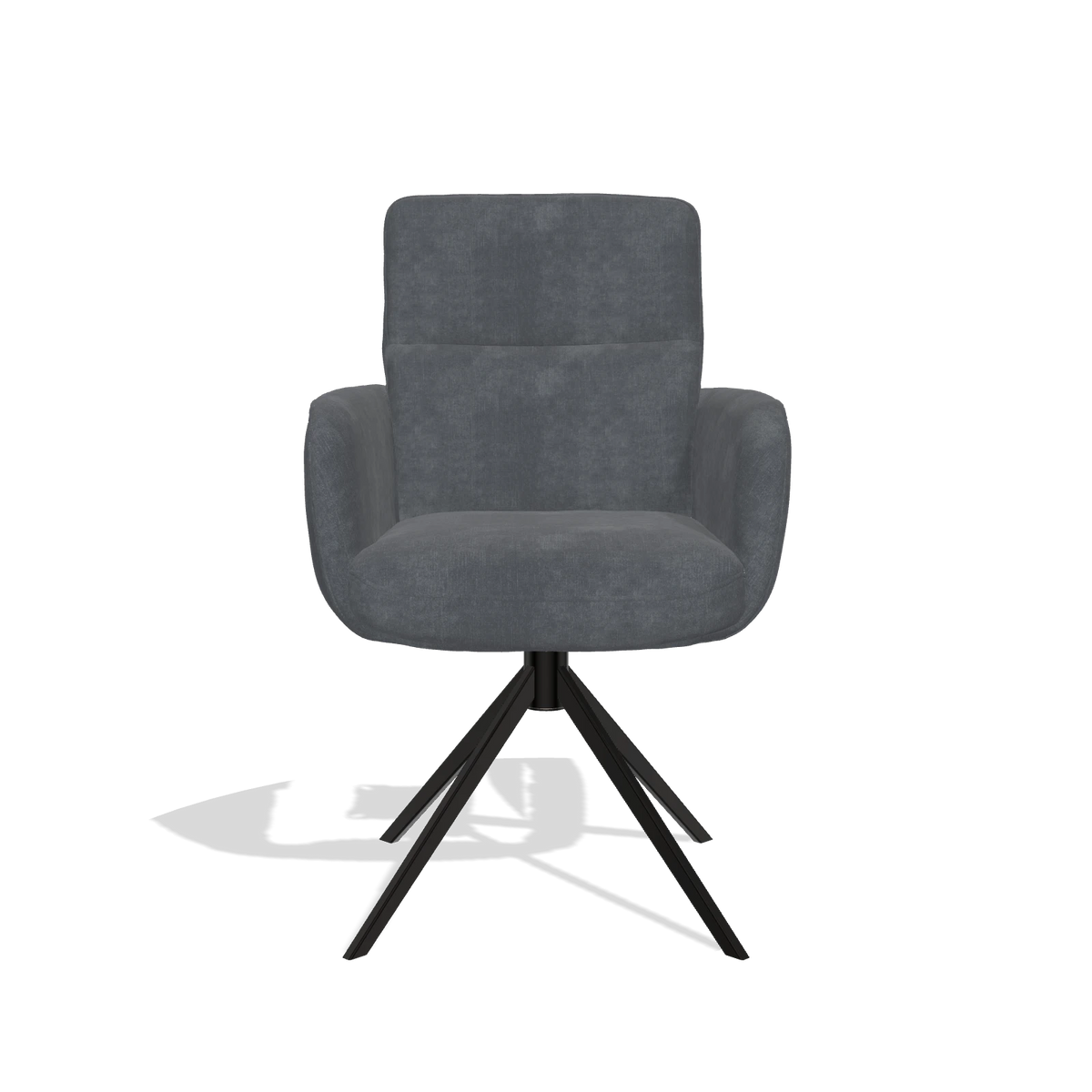 Silla de comedor con reposabrazos Toby 6718 en tela Adore 56 (antracita), base giratoria en negro, vista frontal