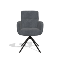 Silla de comedor con reposabrazos Toby 6718 en tela Adore 56 (antracita), base giratoria en negro, vista frontal