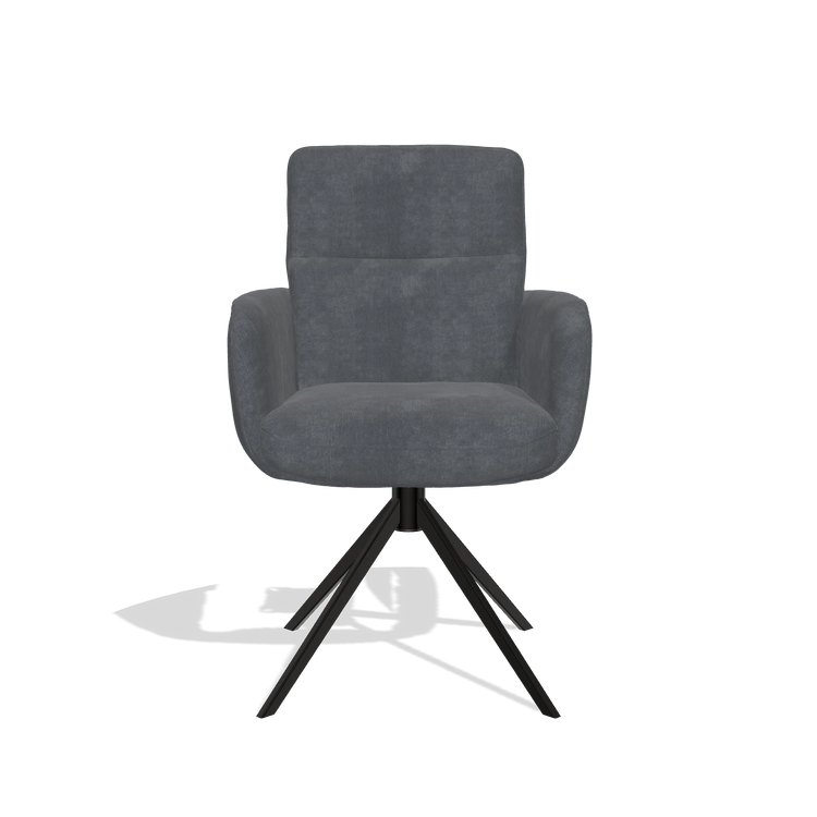 Silla de comedor con reposabrazos Toby 6718 en tela Adore 56 (antracita), base giratoria en negro, vista frontal