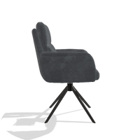 Silla de comedor con reposabrazos Toby 6718 en tela Adore 56 (antracita), base giratoria en negro, vista lateral