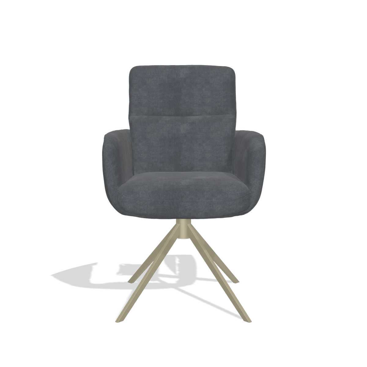 Silla de comedor con reposabrazos Toby 6718 en tela Adore 56 (antracita), base giratoria en champán, vista frontal