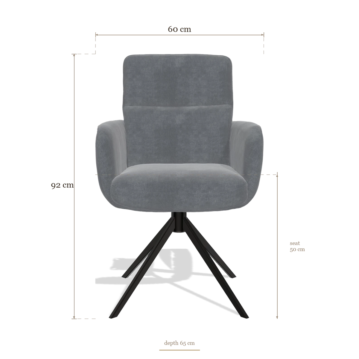 Silla de comedor con reposabrazos Toby 6718, medidas 60 x 65 x 92 cm