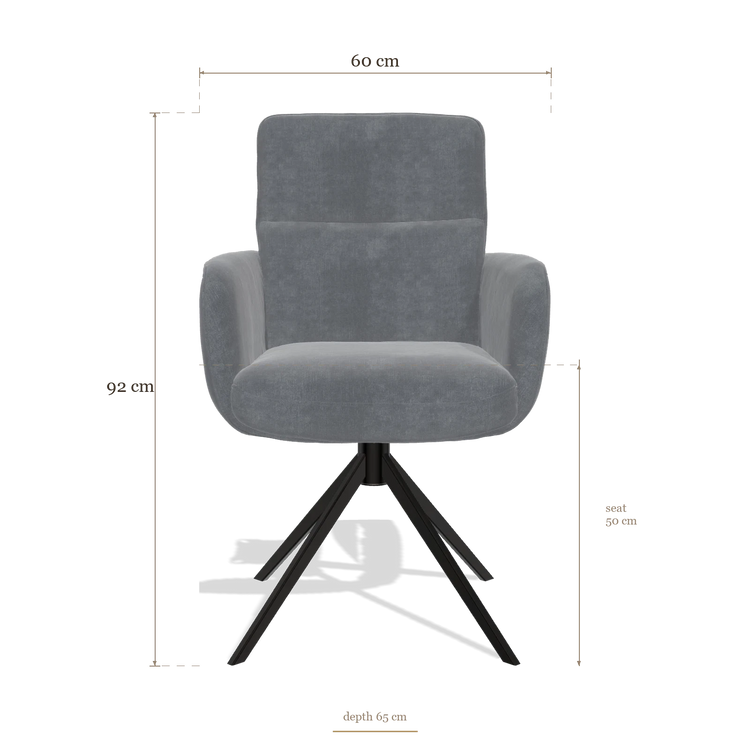 Silla de comedor con reposabrazos Toby 6718, medidas 60 x 65 x 92 cm
