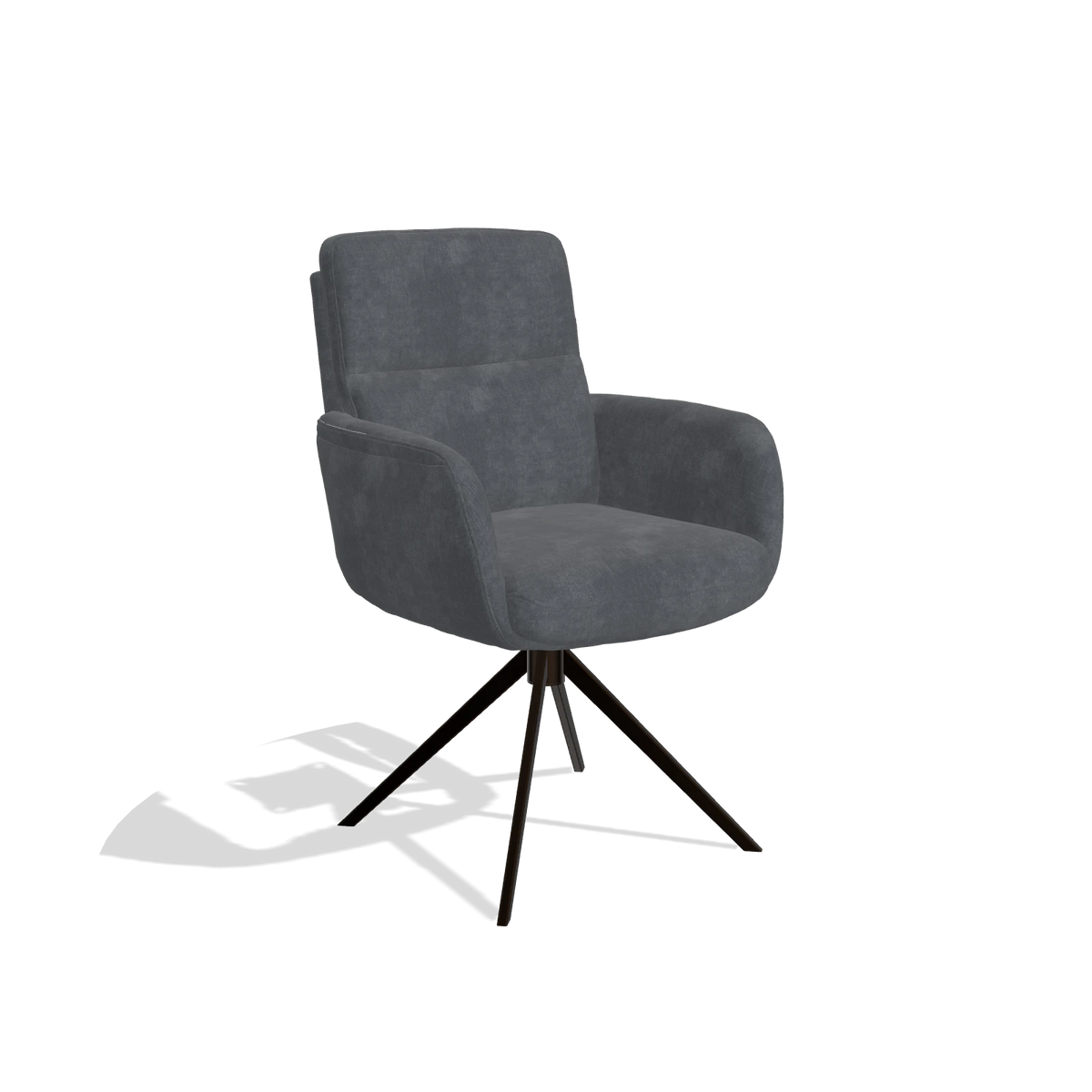 Silla de comedor con reposabrazos Toby 6718 en tela Adore 56 (antracita), base giratoria en espresso, vista en ángulo