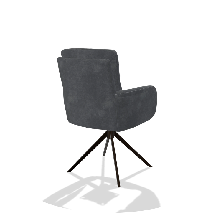 Silla de comedor con reposabrazos Toby 6718 en tela Adore 56 (antracita), base giratoria en espresso, vista trasera en ángulo