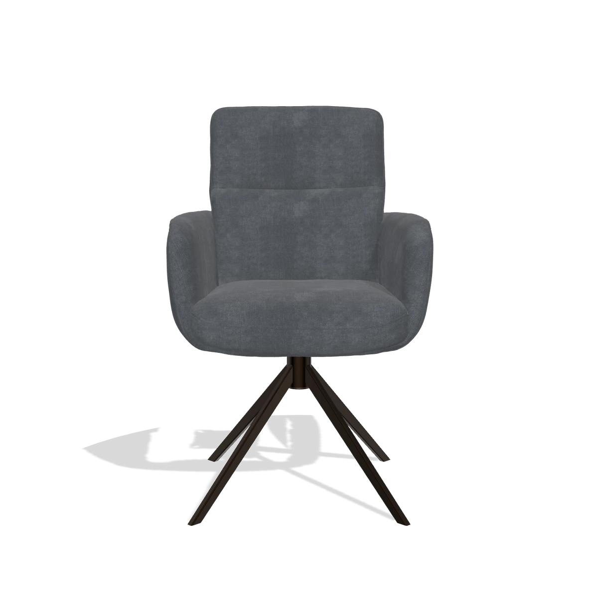 Silla de comedor con reposabrazos Toby 6718 en tela Adore 56 (antracita), base giratoria en espresso, vista frontal