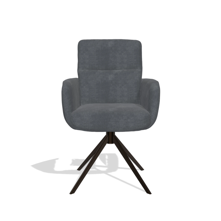 Silla de comedor con reposabrazos Toby 6718 en tela Adore 56 (antracita), base giratoria en espresso, vista frontal