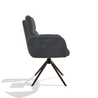 Silla de comedor con reposabrazos Toby 6718 en tela Adore 56 (antracita), base giratoria en espresso, vista lateral