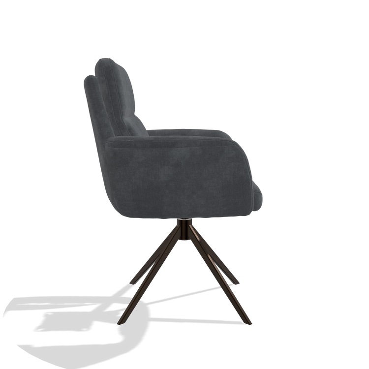 Silla de comedor con reposabrazos Toby 6718 en tela Adore 56 (antracita), base giratoria en espresso, vista lateral