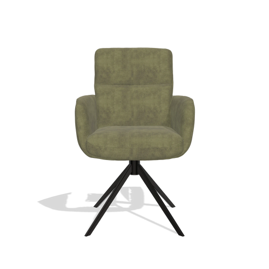 Esszimmerstuhl mit Armlehnen Toby 6718 in Stoff Adore 59 (Oliv), Drehfuß in Schwarz, Vorderansicht