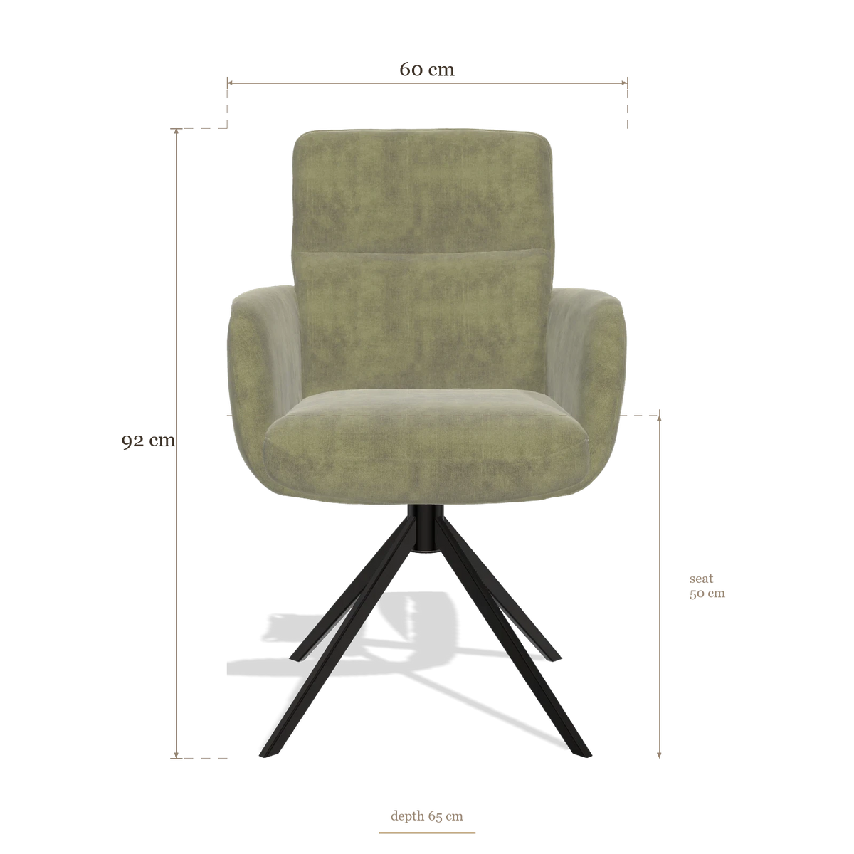 Silla de comedor con reposabrazos Toby 6718, medidas 60 x 65 x 92 cm
