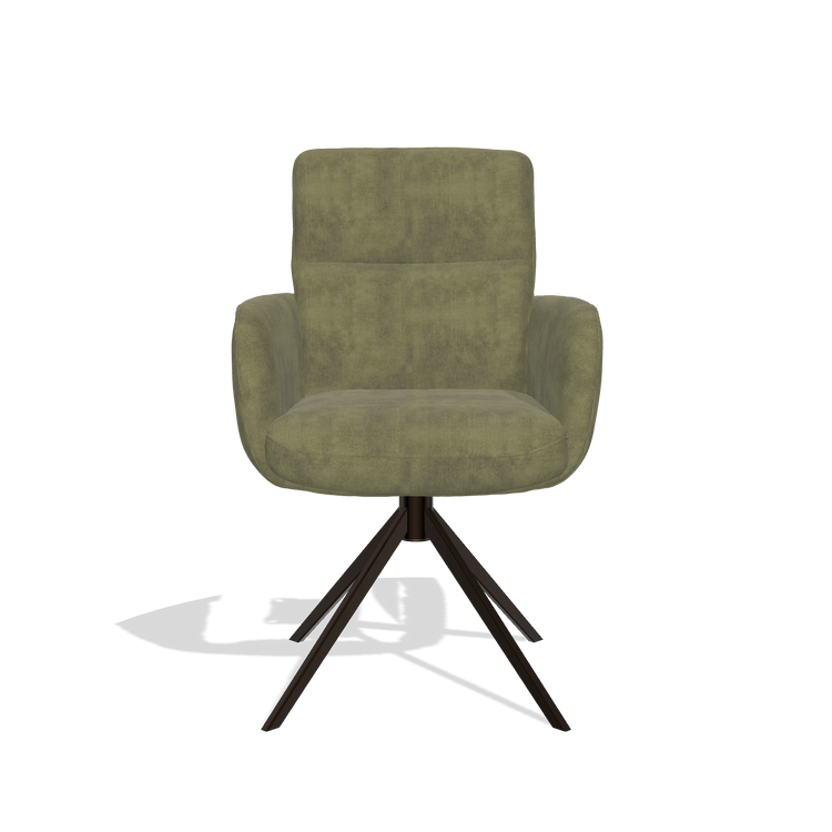 Silla de comedor con reposabrazos Toby 6718 en tela Adore 59 (oliva), base giratoria en espresso, vista frontal