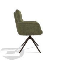 Silla de comedor con reposabrazos Toby 6718 en tela Adore 59 (oliva), base giratoria en espresso, vista lateral