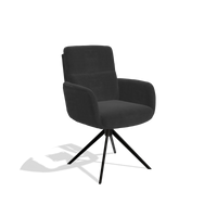 Esszimmerstuhl mit Armlehnen Toby 6718 in Stoff Adore 67 (Schwarz), Drehfuß in Schwarz, Schrägansicht