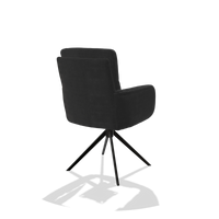 Esszimmerstuhl mit Armlehnen Toby 6718 in Stoff Adore 67 (Schwarz), Drehfuß in Schwarz, Schrägansicht von hinten