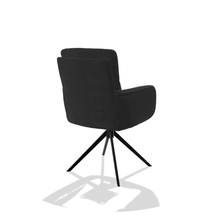 Esszimmerstuhl mit Armlehnen Toby 6718 in Stoff Adore 67 (Schwarz), Drehfuß in Schwarz, Schrägansicht von hinten