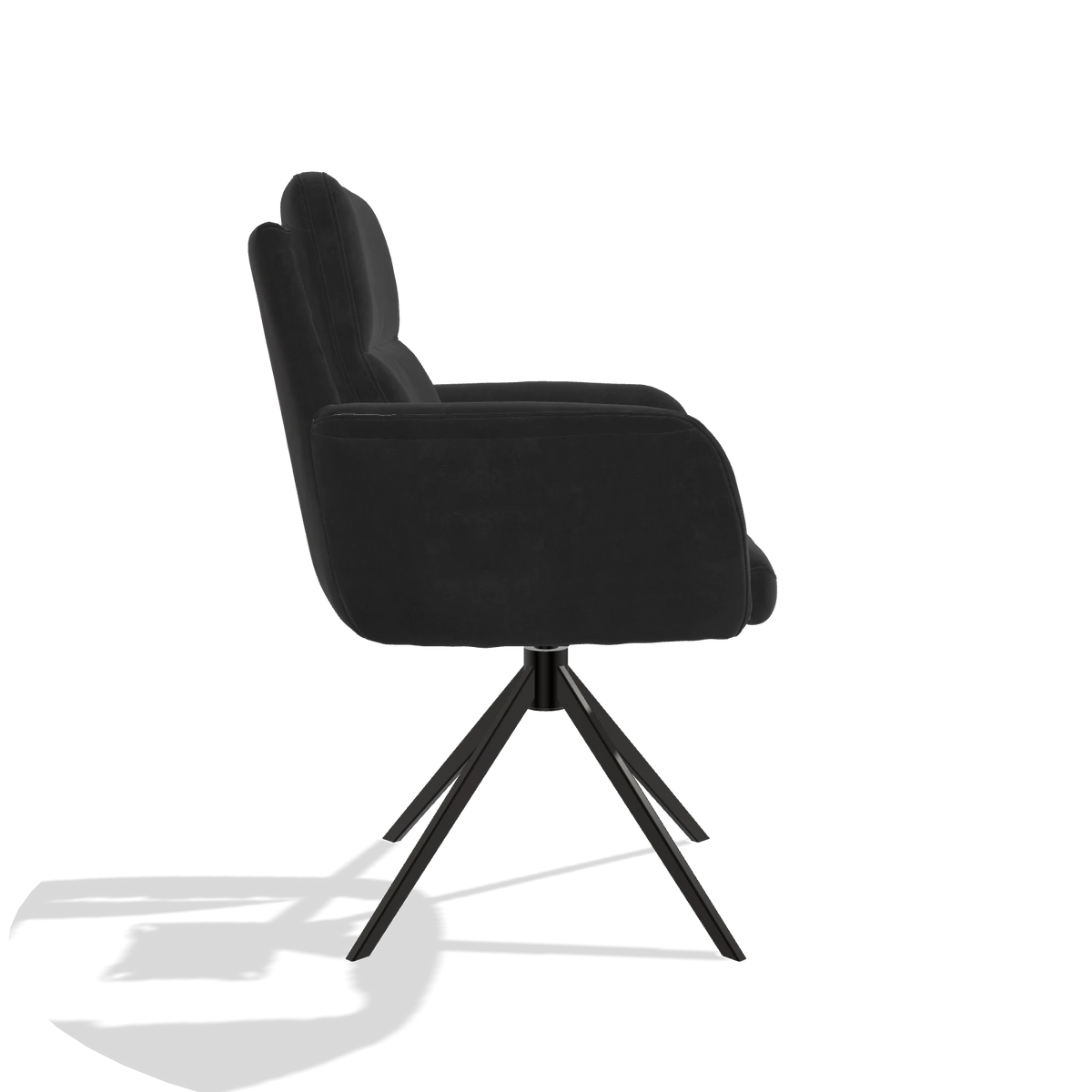 Esszimmerstuhl mit Armlehnen Toby 6718 in Stoff Adore 67 (Schwarz), Drehfuß in Schwarz, Seitenansicht