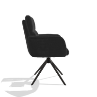 Esszimmerstuhl mit Armlehnen Toby 6718 in Stoff Adore 67 (Schwarz), Drehfuß in Schwarz, Seitenansicht