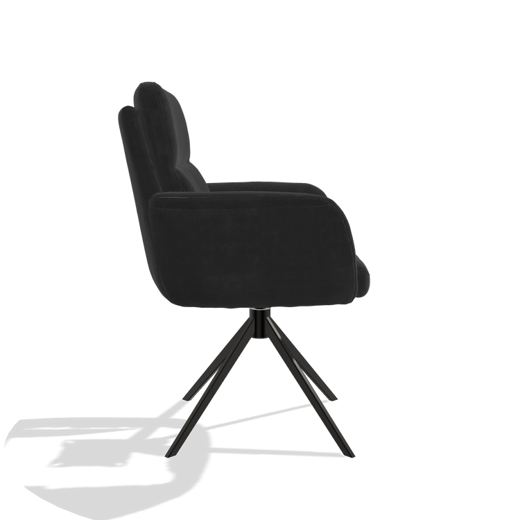 Esszimmerstuhl mit Armlehnen Toby 6718 in Stoff Adore 67 (Schwarz), Drehfuß in Schwarz, Seitenansicht