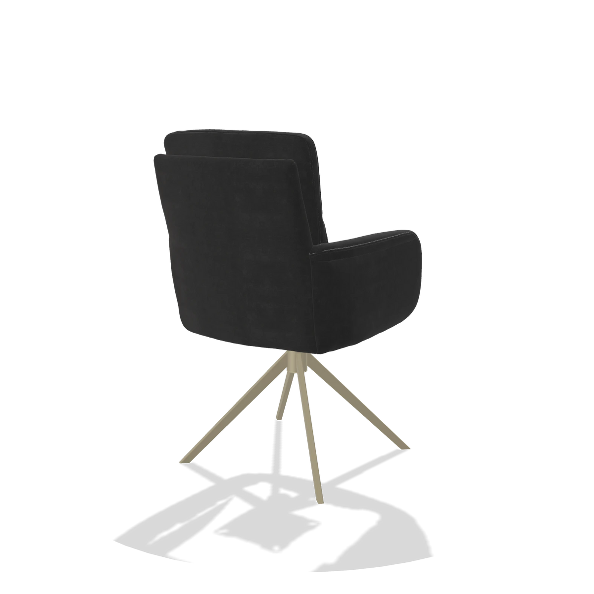 Esszimmerstuhl mit Armlehnen Toby 6718 in Stoff Adore 67 (Schwarz), Drehfuß in Champagner, Schrägansicht von hinten