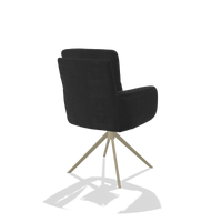 Esszimmerstuhl mit Armlehnen Toby 6718 in Stoff Adore 67 (Schwarz), Drehfuß in Champagner, Schrägansicht von hinten