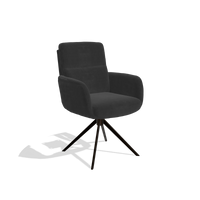 Esszimmerstuhl mit Armlehnen Toby 6718 in Stoff Adore 67 (Schwarz), Drehfuß in Espresso, Schrägansicht