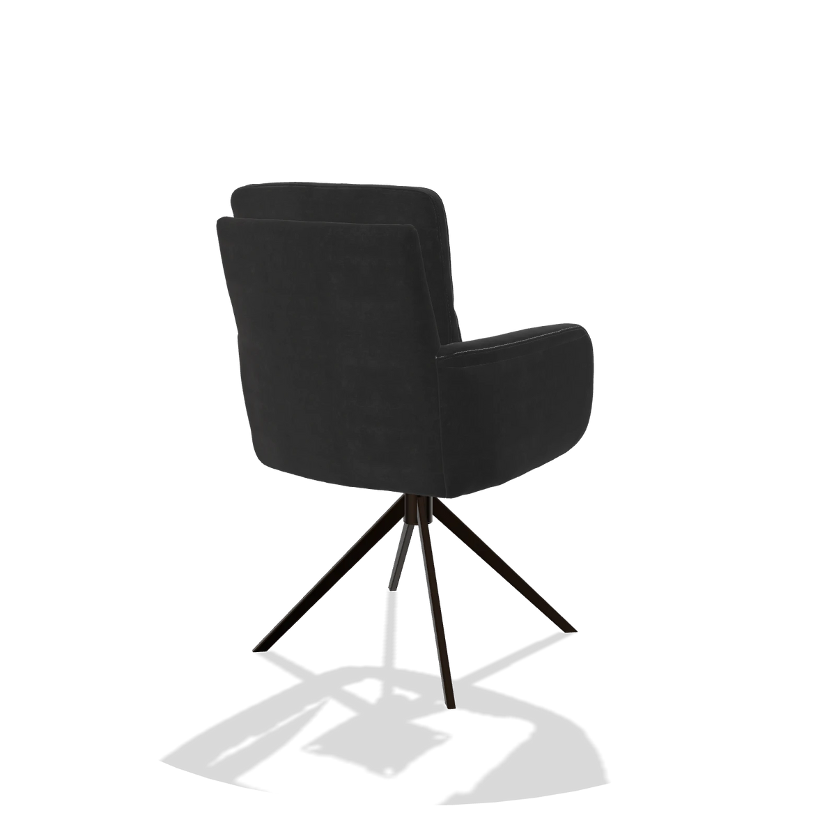 Esszimmerstuhl mit Armlehnen Toby 6718 in Stoff Adore 67 (Schwarz), Drehfuß in Espresso, Schrägansicht von hinten