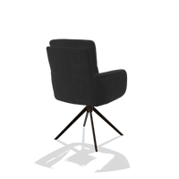 Esszimmerstuhl mit Armlehnen Toby 6718 in Stoff Adore 67 (Schwarz), Drehfuß in Espresso, Schrägansicht von hinten