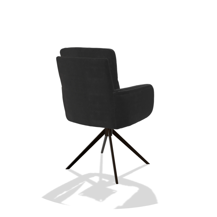 Esszimmerstuhl mit Armlehnen Toby 6718 in Stoff Adore 67 (Schwarz), Drehfuß in Espresso, Schrägansicht von hinten