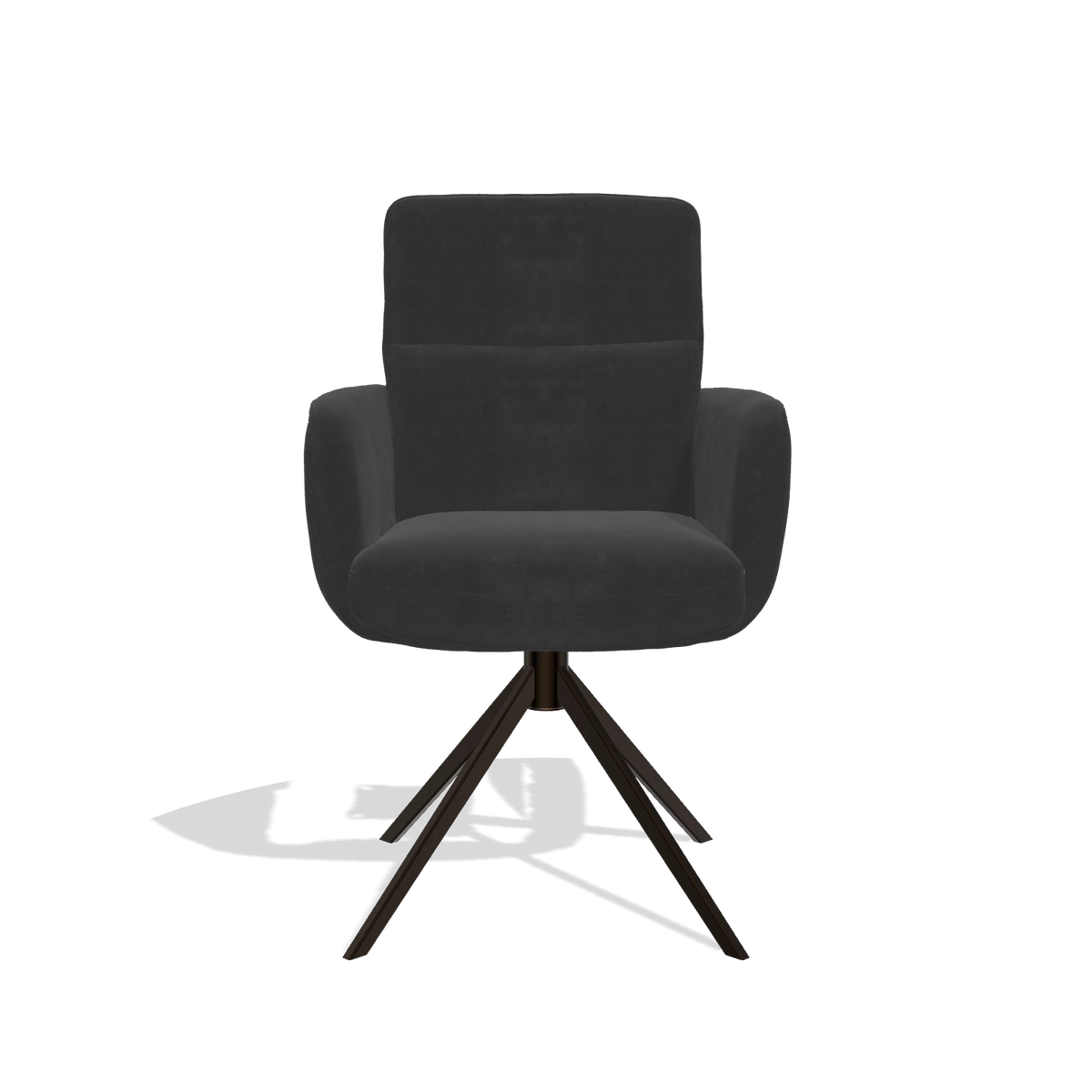 Esszimmerstuhl mit Armlehnen Toby 6718 in Stoff Adore 67 (Schwarz), Drehfuß in Espresso, Vorderansicht