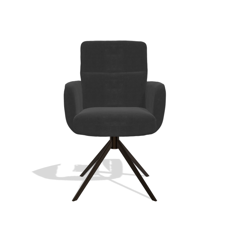 Esszimmerstuhl mit Armlehnen Toby 6718 in Stoff Adore 67 (Schwarz), Drehfuß in Espresso, Vorderansicht