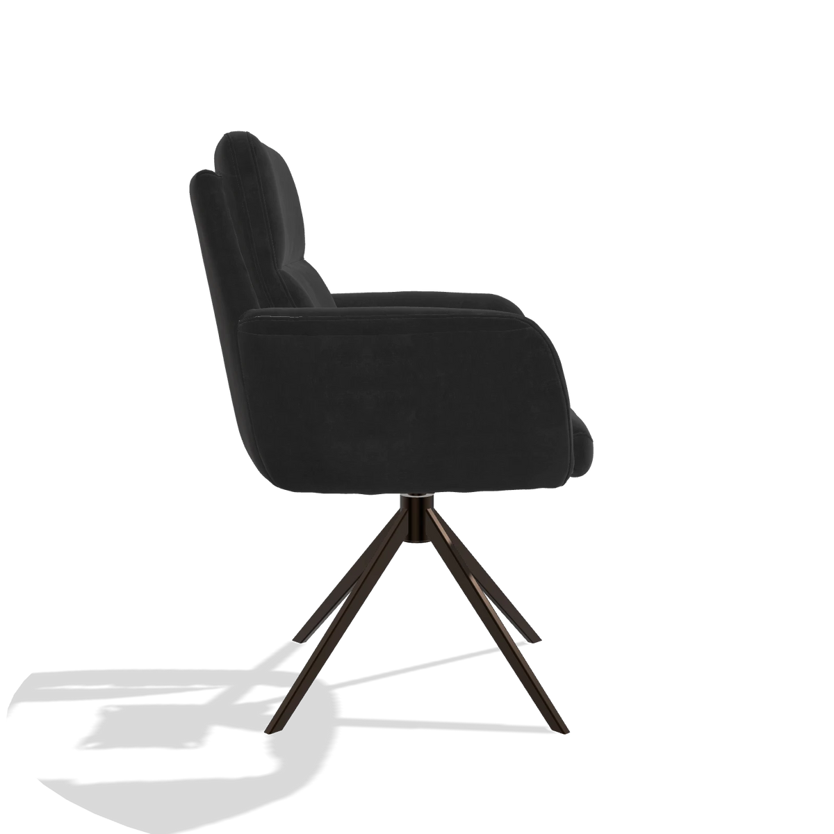 Esszimmerstuhl mit Armlehnen Toby 6718 in Stoff Adore 67 (Schwarz), Drehfuß in Espresso, Seitenansicht