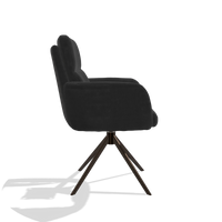 Esszimmerstuhl mit Armlehnen Toby 6718 in Stoff Adore 67 (Schwarz), Drehfuß in Espresso, Seitenansicht