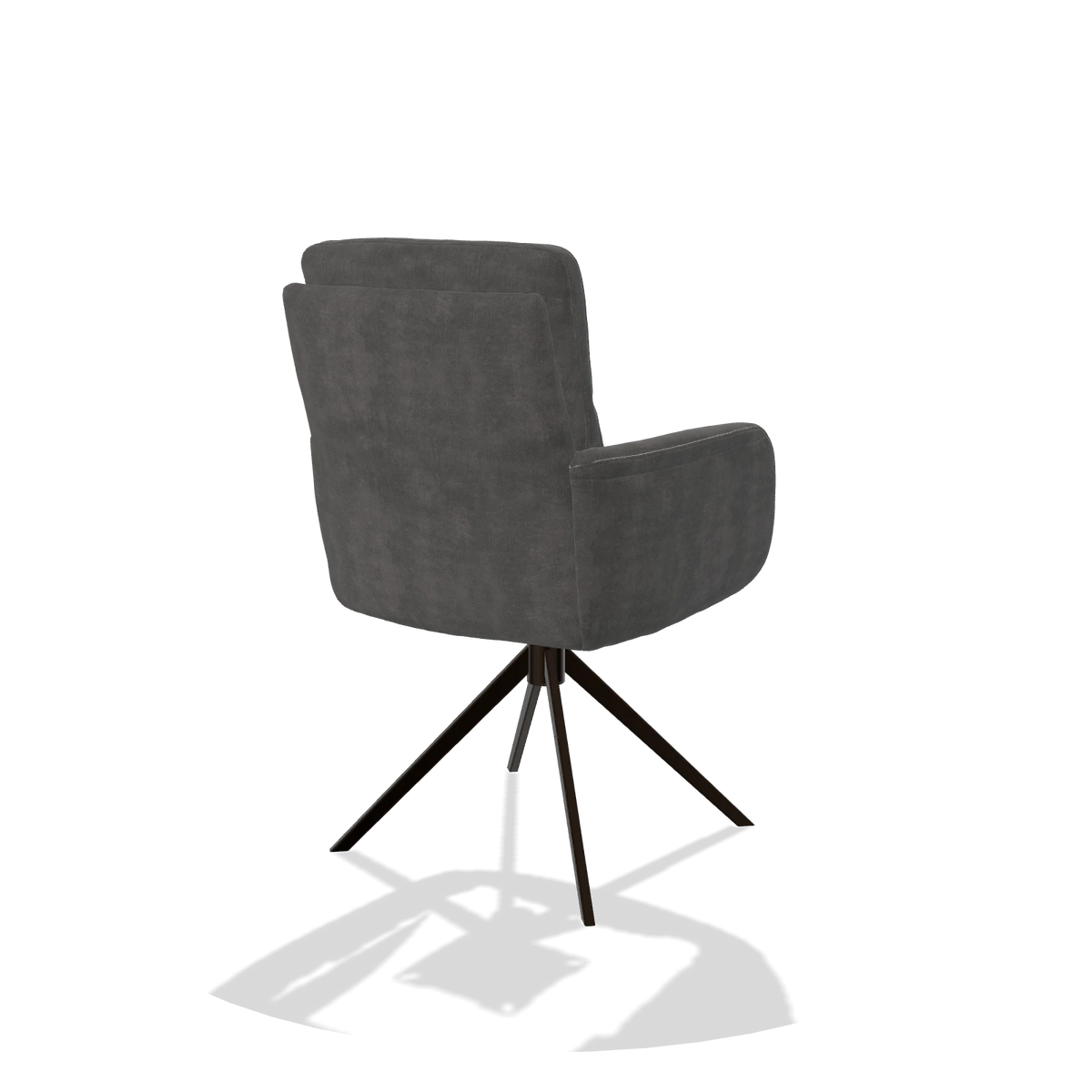 Esszimmerstuhl mit Armlehnen Toby 6718 in Stoff Adore 68 (Dunkelgrau), Drehfuß in Espresso, Schrägansicht von hinten