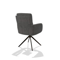 Esszimmerstuhl mit Armlehnen Toby 6718 in Stoff Adore 68 (Dunkelgrau), Drehfuß in Espresso, Schrägansicht von hinten