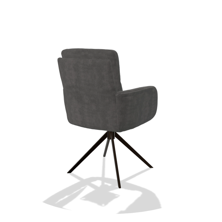 Esszimmerstuhl mit Armlehnen Toby 6718 in Stoff Adore 68 (Dunkelgrau), Drehfuß in Espresso, Schrägansicht von hinten