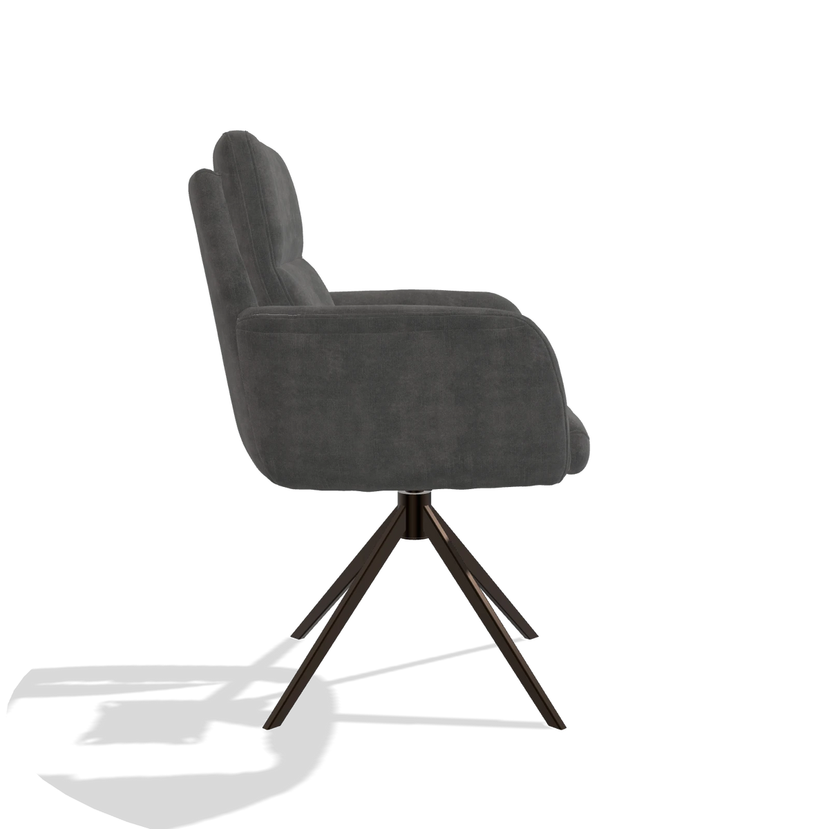Esszimmerstuhl mit Armlehnen Toby 6718 in Stoff Adore 68 (Dunkelgrau), Drehfuß in Espresso, Seitenansicht