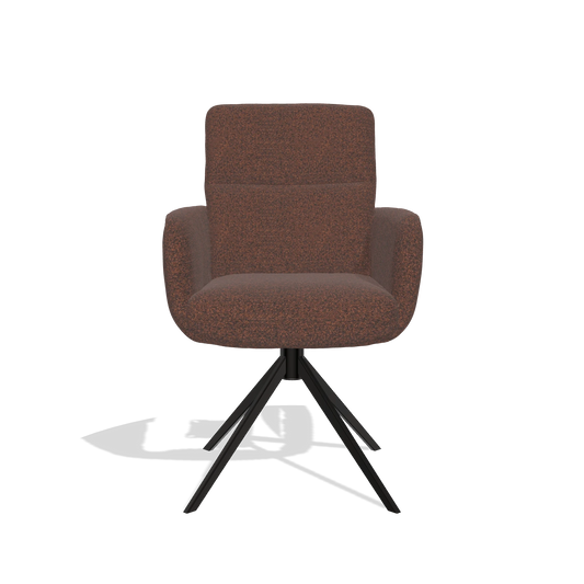 Dining Chair with Armrests Toby 6718 in Ascot Brick fabric (chocolate), black swivel base, front view