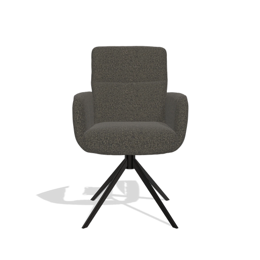 Dining Chair with Armrests Toby 6718 in Ascot Mouse fabric (chocolate), black swivel base, front view
