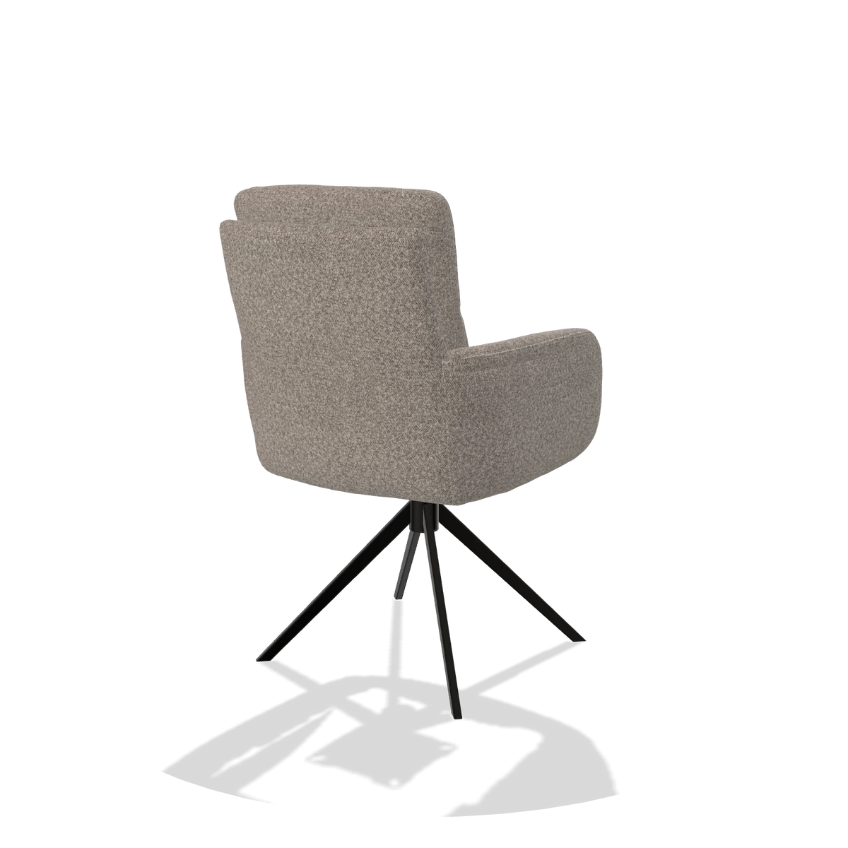 Dining Chair with Armrests Toby 6718 in Ascot Toffee fabric (grey), black swivel base, back angled view