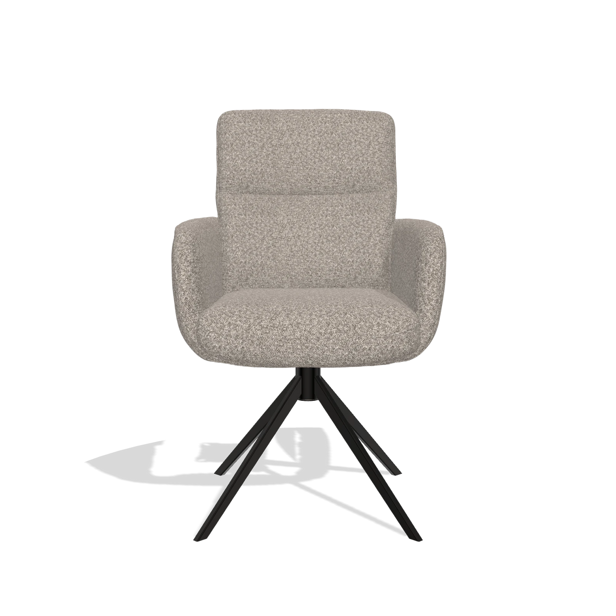 Dining Chair with Armrests Toby 6718 in Ascot Toffee fabric (grey), black swivel base, front view