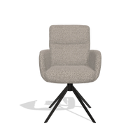 Dining Chair with Armrests Toby 6718 in Ascot Toffee fabric (grey), black swivel base, front view