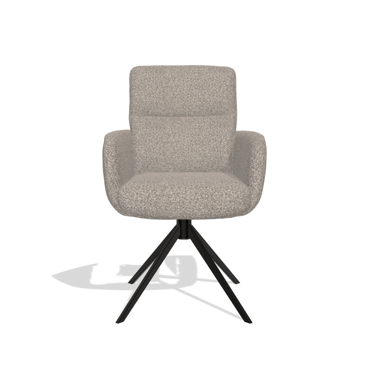 Dining Chair with Armrests Toby 6718 in Ascot Toffee fabric (grey), black swivel base, front view
