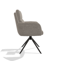 Dining Chair with Armrests Toby 6718 in Ascot Toffee fabric (grey), black swivel base, side view